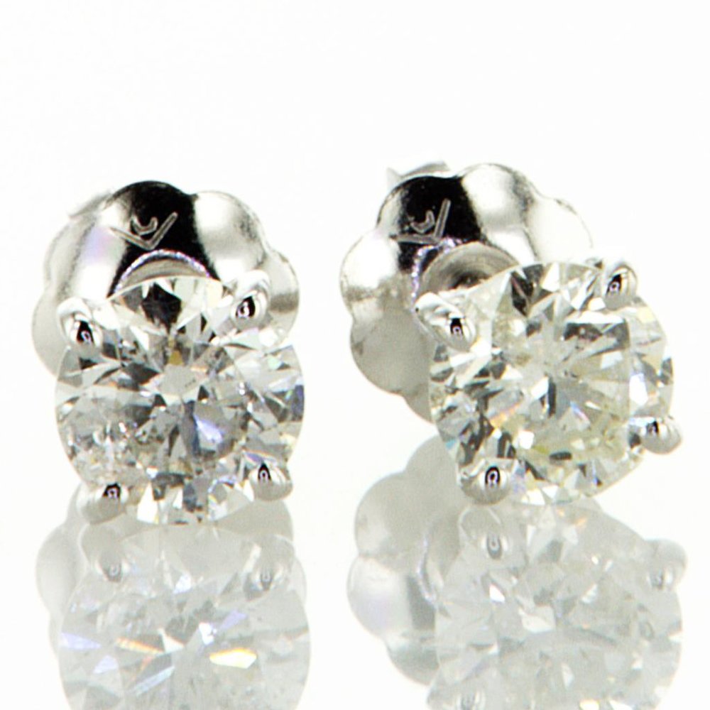Solitaire Round Diamond Stud Earrings 0.61 TCW 14K White Gold